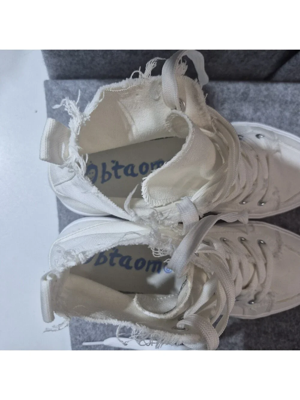 Obtaom Women's Canvas Lace Up High Top Sneaker Size 8 White
